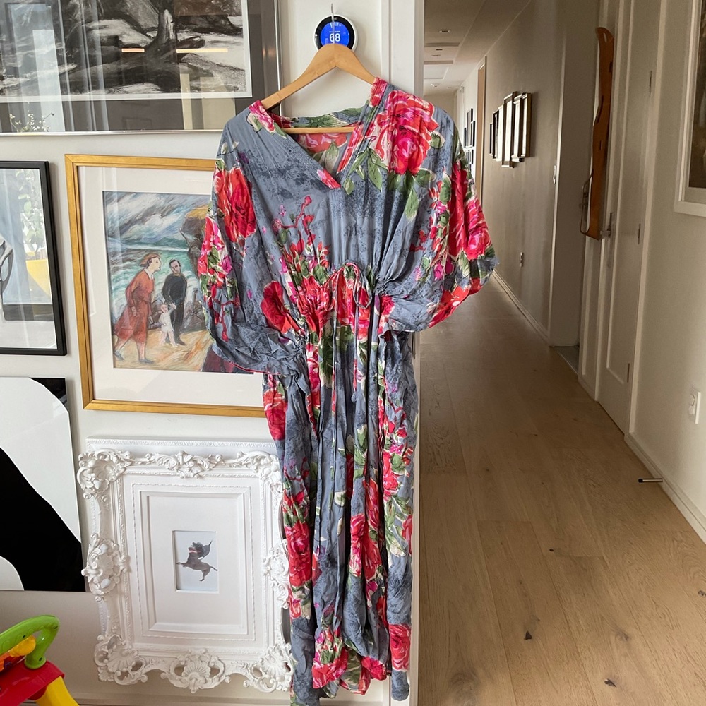 Floral maxi dress kaftan drawstring maternity